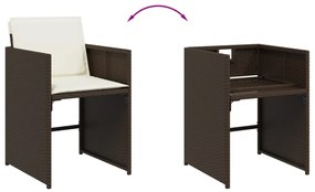 11 pcs conjunto jantar p/ jardim c/ almofadões vime PE castanho