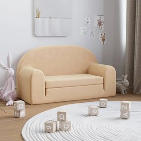 vidaXL Sofá-cama infantil de 2 lugares pelúcia cor creme