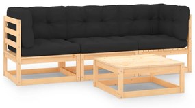 vidaXL 4 pcs conjunto lounge de jardim c/ almofadões pinho maciço