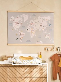 Póster mapa do mundo com animais para parede. madeira