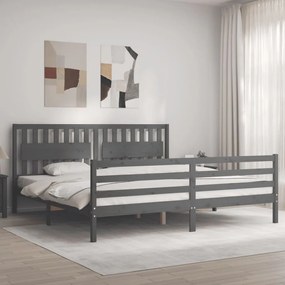 Estrutura de cama com cabeceira 200x200 cm madeira maciça cinza