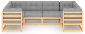 6 pcs conjunto lounge de jardim c/ almofadões pinho maciço