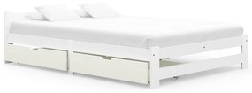3060471 vidaXL Estrutura de cama com 2 gavetas 140x200 cm pinho maciço branco