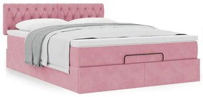 Estrutura de cama otomana com colchão 140x190 cm veludo rosa