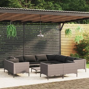 vidaXL 12 pcs conj. lounge jardim c/ almofadões vime PE cinza-escuro