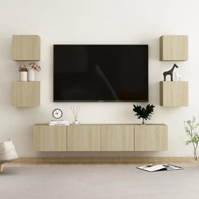 6pcs conjunto de móveis de TV contraplacado cor carvalho sonoma