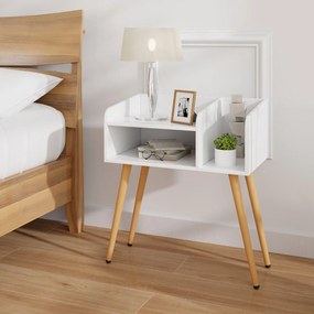 Mesa de cabeceira moderna de meados do século de 2 níveis para sala de estar e quarto, conjunto de 2 peças - branca