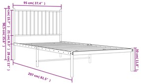 Estrutura de cama com cabeceira 90x200 cm metal preto