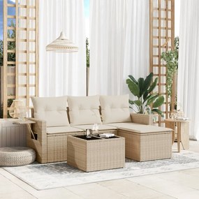 vidaXL 4 pcs conjunto de sofás para jardim c/ almofadões vime PE bege