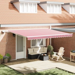 vidaXL Toldo Retrátil Manual com LED Listrado Vermelho e Branco 450x300 cm