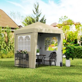 Tenda de jardim pop-up, dobrável 202 C x 202 L x 261 A cm, com altura ajustável, proteção UV 30+, 3 paredes laterais, bege