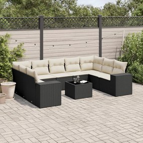 vidaXL 10 pcs conjunto sofás de jardim c/ almofadões vime PE preto