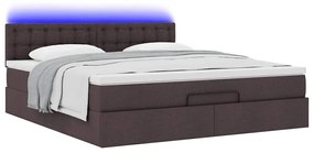 Estrutura de cama otomana com colchão tecido castanho escuro