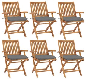 vidaXL Cadeiras de jardim dobráveis c/ almofadões 6 pcs teca maciça