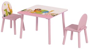 Mesa e Cadeiras para Crianças com Estampados de Animais para Meninos e Meninas de 3-8 Anos para Casa Escola Infantil Rosa
