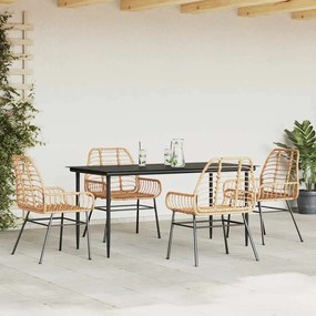 Conjunto jantar jardim 5 peças vidro vime PE castanho