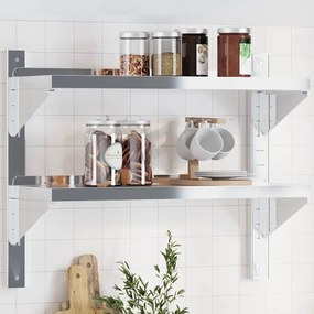 vidaXL Estante parede 2 prateleiras 75x23,5x60 cm aço inoxidável prata