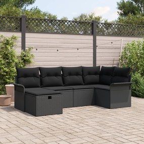 Conjunto de Sofá de Jardim de 6 Peças com Almofadas em Rattan Preto