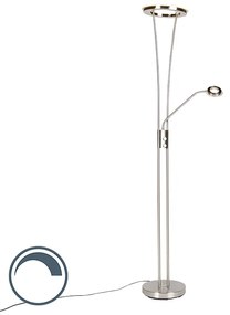 Candeeiro de pé moderno em aço e vidro com braço de leitura LED - Divine