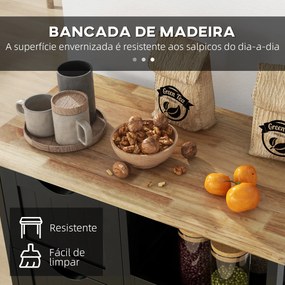 Carrinho de Cozinha com Rodas com 3 Gavetas 2 Prateleiras Abertas e Bandeja 67x37x85,5 cm Preto