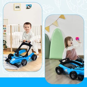 Andador 4 em 1 para crianças, dobrável, atividade de empurrar, com altura ajustável e carrilhão de velocidade com luzes, volante Azul