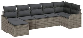 Conjunto de Sofá de Jardim de 7 Peças com Almofadas Cinza em Rattan Si