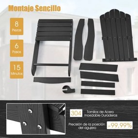 Cadeira de jardim Adirondack com suporte para copos em madeira de grão resistente às intempéries, jardim e terraço Preto