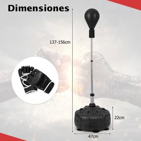 Saco de boxe de pé com base, bola de velocidade, altura ajustável em 4 níveis, ventosas e luvas para adultos e adolescentes, preto