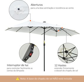 Chapéu de Sol Duplo com 48 Luzes LED 4,5x2,65 m Manivela Proteção Solar para Terraço Jardim Piscina Creme