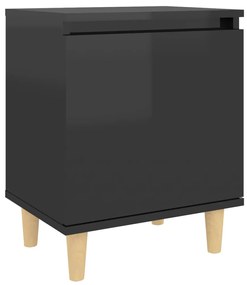 Mesas cabeceira pernas madeira 2pcs 40x30x50cm preto brilhante