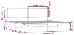 Estrutura de cama sem colchão 200x200cm metal carvalho sonoma
