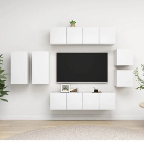 8 pcs conjunto de móveis de TV derivados de madeira branco