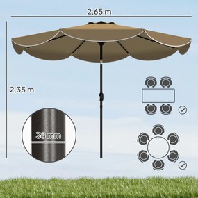 Chapéu de Sol para Jardim Ø2,7 m com Inclinação Ajustável em 3 Posições, Manivela e Volante, Caqui