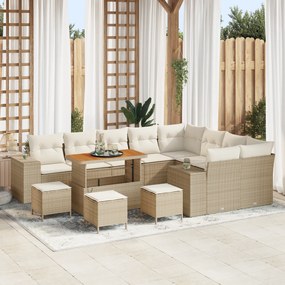 Conjunto de Sofá de Jardim com Almofadas vidaXL 13 Peças Bege Vime Acá
