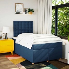 Cama boxspring com colchão 120x190 cm tecido azul