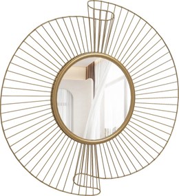 Espelho decorativo redondo de 60 cm com fixação de 360°, decoração de parede moderna em metal com detalhes plissados, dourado