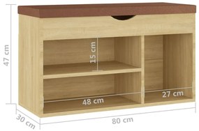 Banco sapateira + almofadão 80x30x47cm contrap. carvalho sonoma