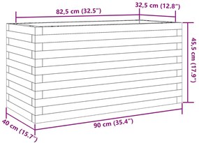 Vaso/floreira de jardim 90x40x45,5 cm pinho maciço branco