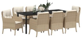Conjunto de Jantar de Jardim com Almofadas de 9 Peças Bege Vime Sintét