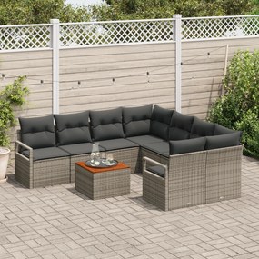 Conjunto de Sofás de Jardim vidaXL com Almofadas Cinza Vime PE Acácia,