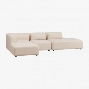 Sofá Modular Chaise Longue Esquerdo De 3 Peças Com Divã Fogler Tecido Pele De Borrego Bege Creme - Sklum