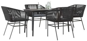 Conjunto de jantar jardim 5 peças almofadas vidro vime PE preto