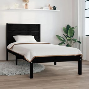 vidaXL Estrutura cama pequena solteiro 75x190 cm madeira maciça preto