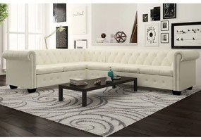 243616 vidaXL Sofá de canto Chesterfield 6 lugares couro artificial branco
