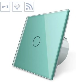 Interruptor tátil 1 botão + função controlo remoto, Painel frente verde vidro temperado