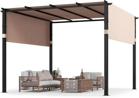 Pérgola com teto plano 305 x 305 cm retrátil Exterior Piscina Alpendre Jardim Bege