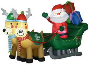 HOMCOM Decoração Insuflável de Natal Pai Natal com Trenó e 2 Renas Decoração de Natal com 4 Luzes LED para Jardim Pátio 210x70x125 cm Multicor