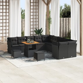 Conjunto de Sofá de Jardim vidaXL de 13 Peças com Almofadas Preto Vime