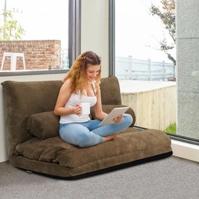 Sofá chão Sofá-cama multifuncional ajustável em 6 posições com 2 almofadas Forro em camurça para quarto, sala, varanda Cafe