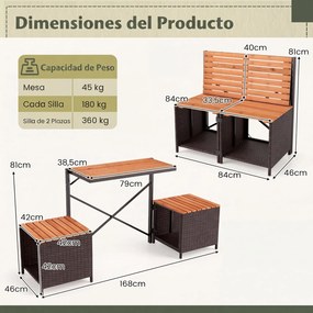Banco Convertível de Exterior 2 em 1, 168 x 46 x 81 cm, Dobrável, Castanho